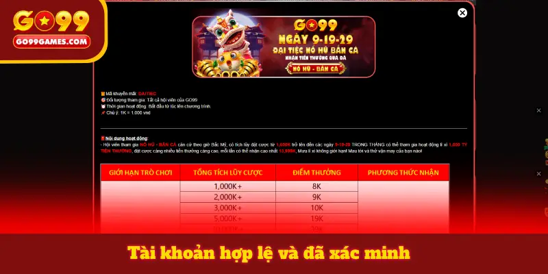 Tài khoản hợp lệ và đã xác minh